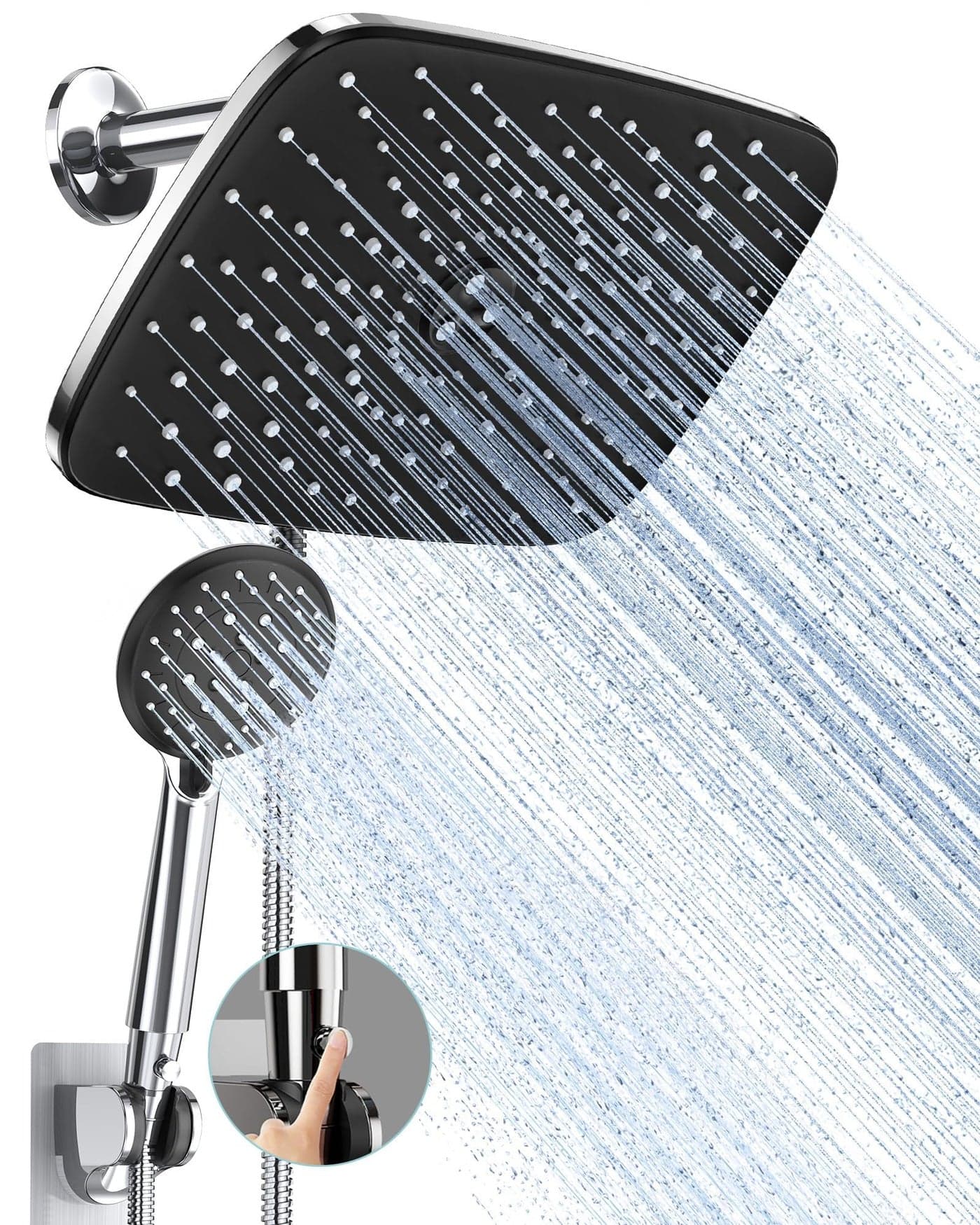Veken 118 Inch Rain Shower Head with Handheld High Pressure Dual Shower Heads with 5 Modes Handheld Spray Combo Wide Rainfall Showerhead with Hose Bathroom Accessories Chrome