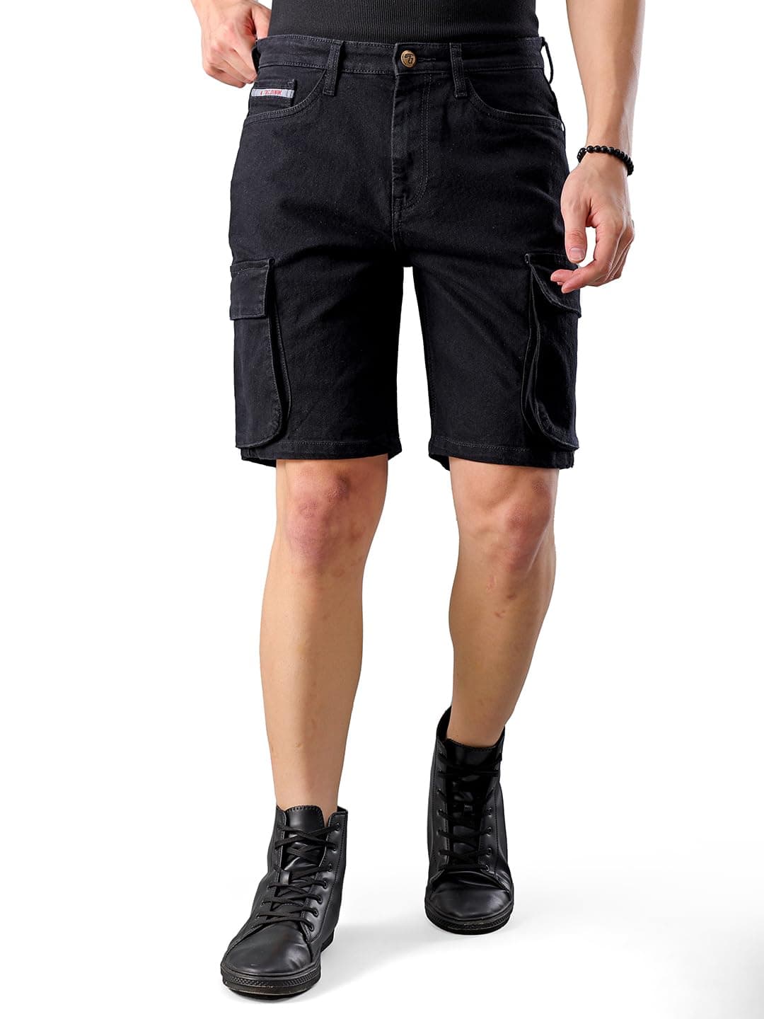 The Indian Garage Co Men G-505-CARGO Shorts Solid Mid-Rise Denim Cargo Shorts