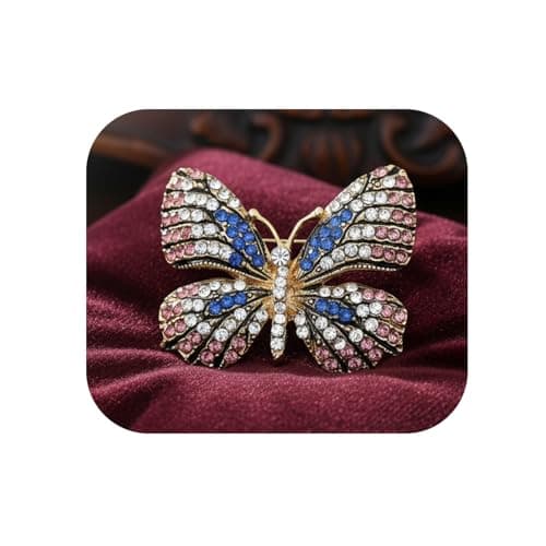 VAMA FASHIONS Gold Plated Multicolor Butterfly Brooch Pin Glittery Lapel Pin Sarees Dresses Blazers Coats Brooch Accessories Jewelry For Girls (Blue Rhinestone Butterfly Brooch)