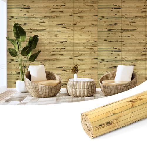 Art3d Natural Bamboo Wall Panel for Interior Wall Decor, Renewable Pole Wrap Wainscoting Paneling for Wall Ceiling Furniture Cabinet Office, 12 x 96 Inch - Light Burned