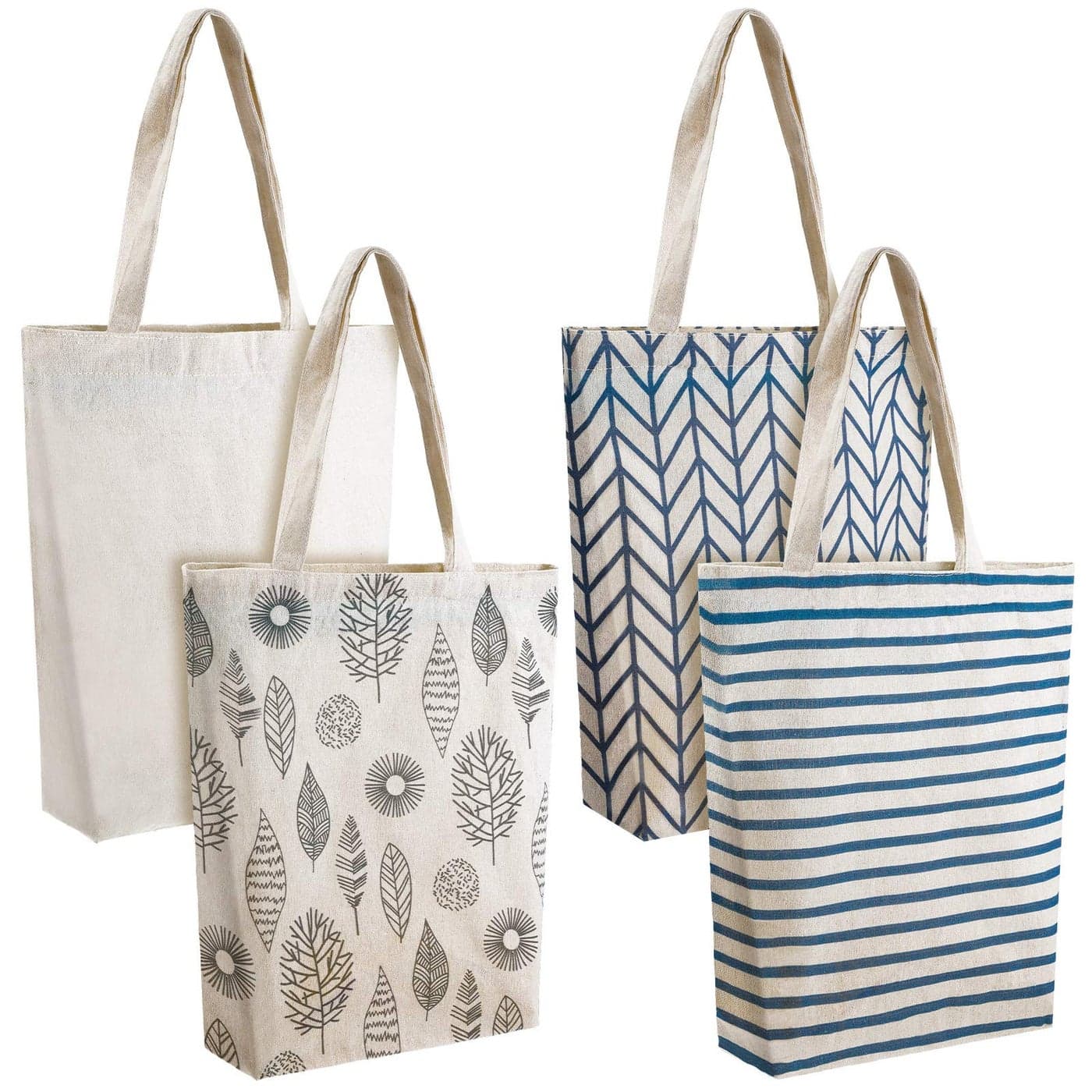 Weewooday 4 Pieces Reusable Tote Bags Shopping Canvas Tote Bags for WomenClassic Style