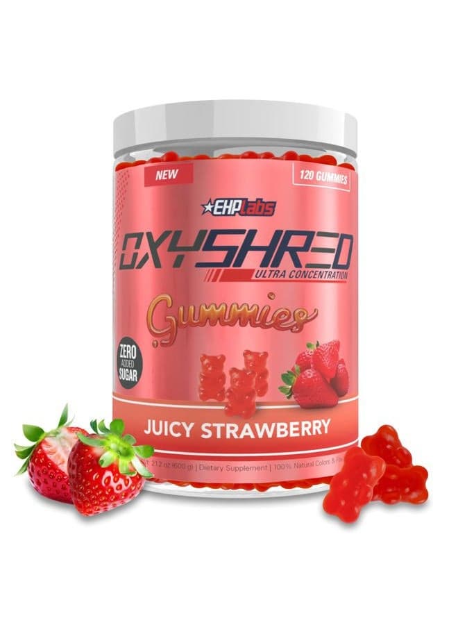 OxyShred Gummies - Pre Workout Gummies & Energy Chews with 100mg Caffeine, L-Carnitine for Thermo & Metabolic Support, All Natural Energy Boost - Strawberry Flavor – 60 Servings