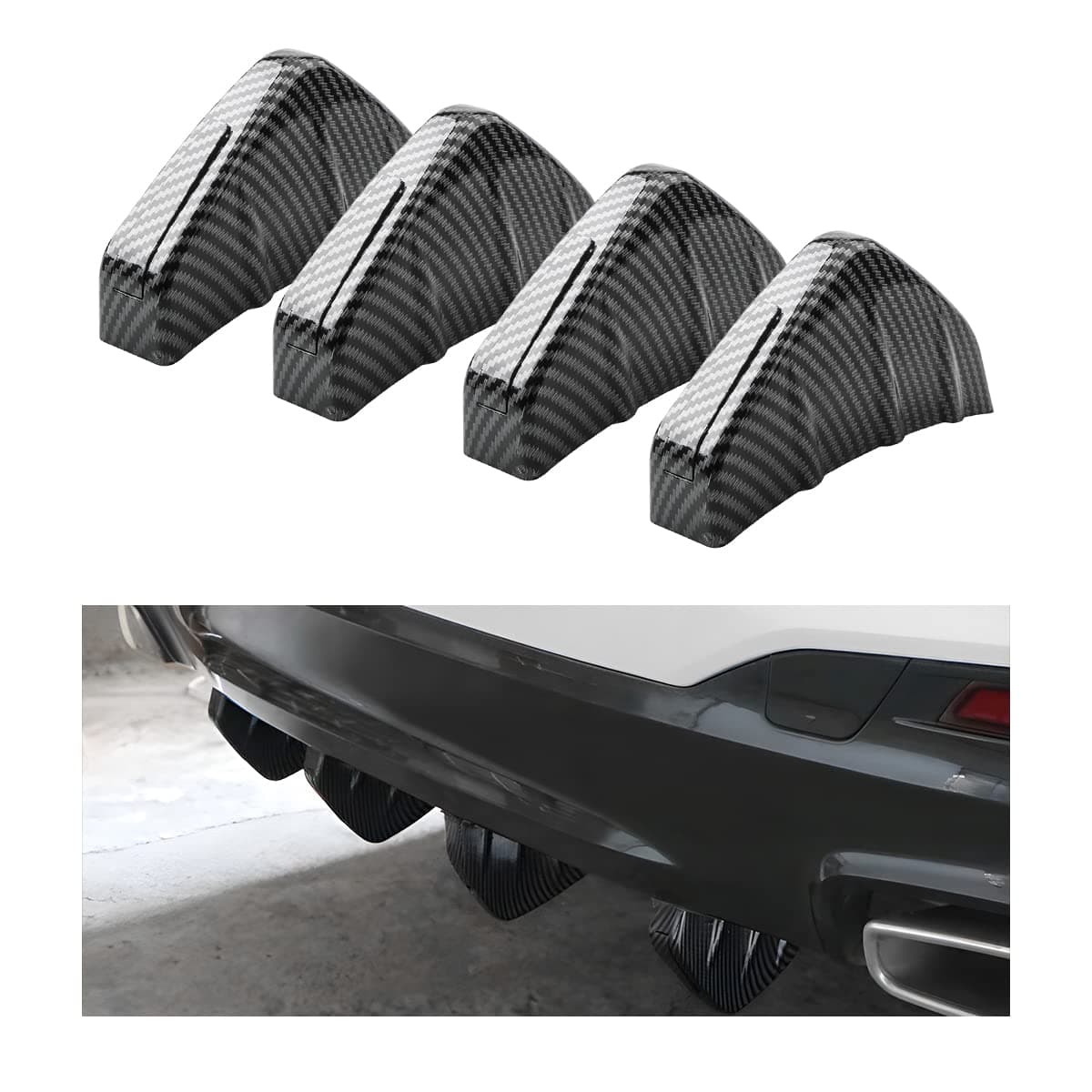 4pcs Car Rear Lower Bumper Wing Lip Diffuser AntiCrash Accessories Spoiler Shark Fin Protector Rear Bumper Splitter Lip Wing with Screw Universal Auto Decoration for Car SUV Truck