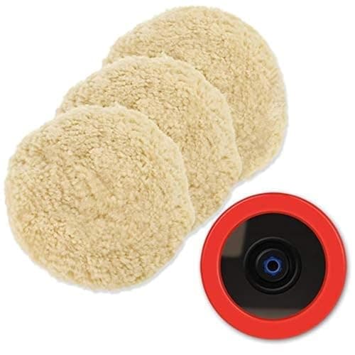Wool Polishing Pads SPTA 6150mm 100 Natural Wool Buffing Pad with Hook Loop Backing 4pcs Set Come with 5811 Thread Backing Plate for Car Polishing Buffing and Cutting