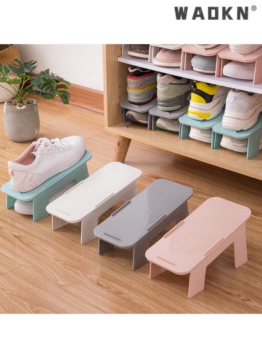4-Pack Plastic Shoe Racks, Double-Layer Shoe Organizer, Space-Saving Design, Easy to Assemble and Disassemble, Ideal for Small Spaces, Versatile Storage Solutions, Durable and Lightweight
