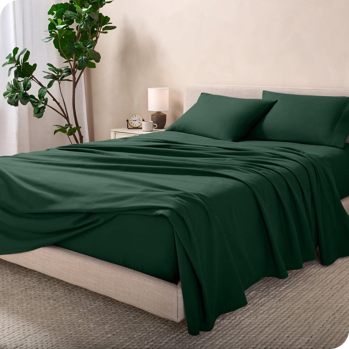 Bare Home Flannel Sheet Set 100 Cotton Velvety Soft Heavyweight Double Brushed Flannel Deep Pocket Queen Forest Green