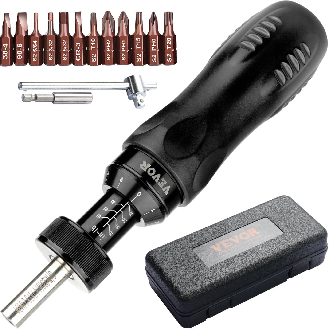 VEVOR Torque Screwdriver, 1/4" Drive Screwdriver Torque Wrench, Electrician Torque Screwdriver with Scale, 10-70 in/lbs Torque Range, 1 in-lbs Torque Increment Torque Screwdriver with Bits & Case