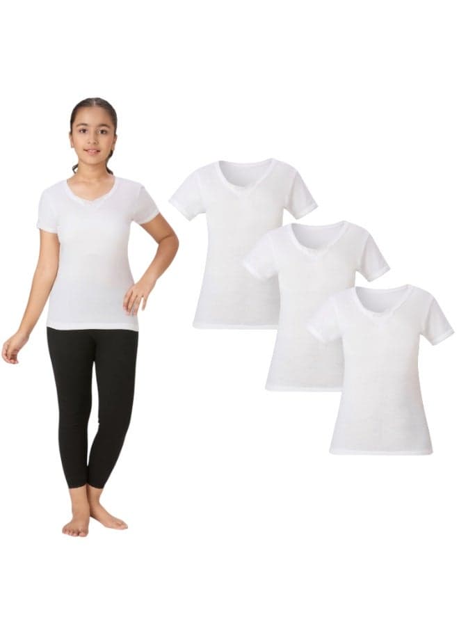 GIRLS COTTON UNDERSHIRT (PACK OF 3) - WHITE