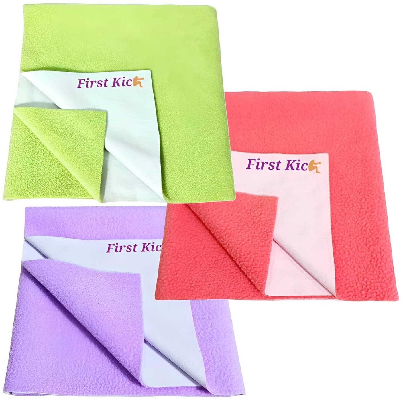 First Kick Waterproof Baby Bed ProtectorMattress Cotton Dry Sheet 100 cm X 70 cm for Born BabyKids RoseParrotPurple Medium Pack of 3
