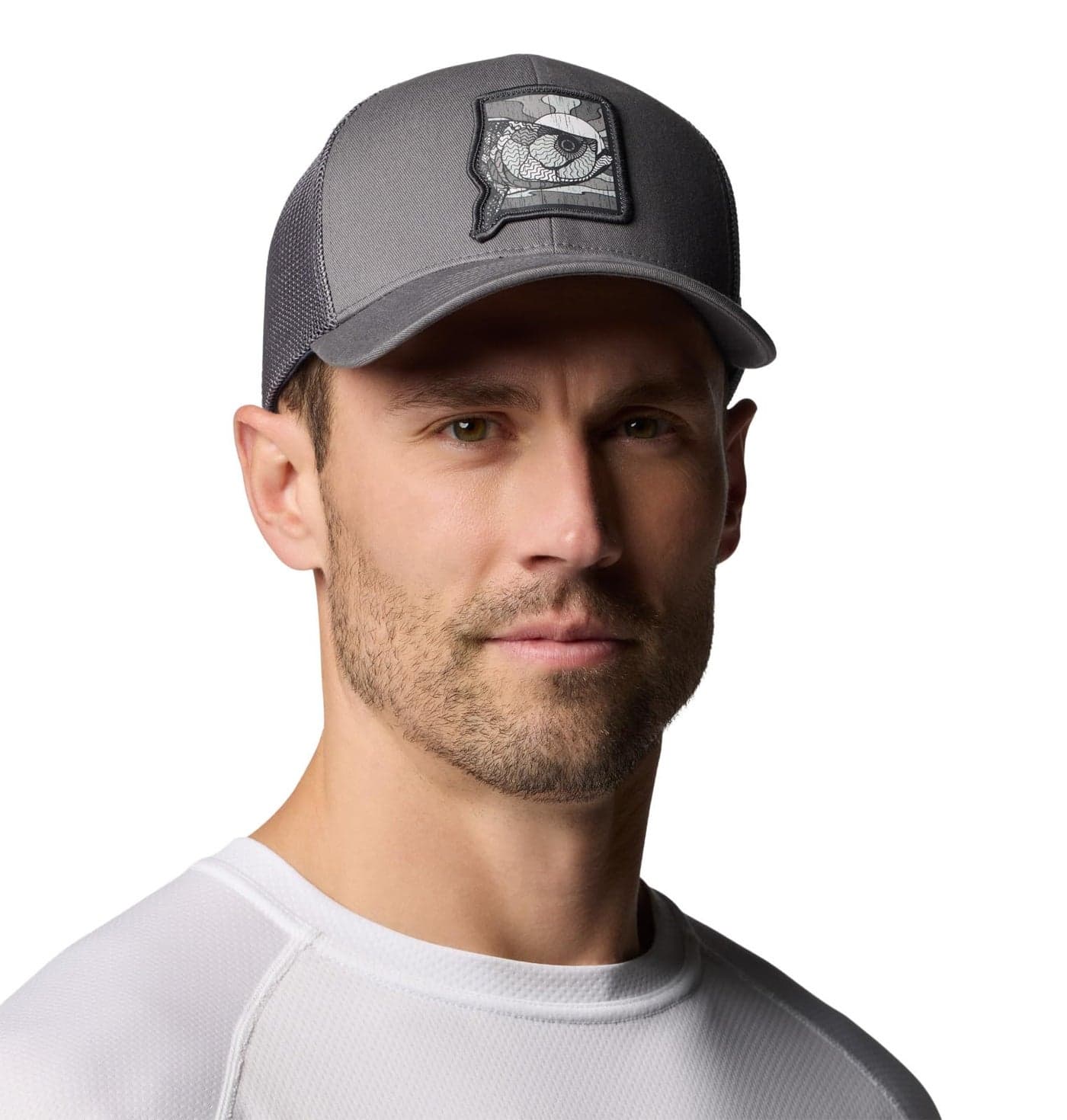 Columbia Unisex PFG Patch Mesh Ball Cap, City Grey/Sunset Fish, S/M
