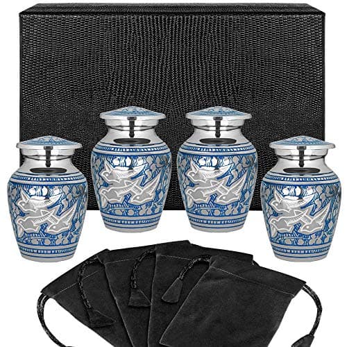 Trupoint Memorials Small Urns for Human Ashes Keepsake, Decorative Mini Cremation Urn for Adult Men & Women – Set of 4, Silver Birds