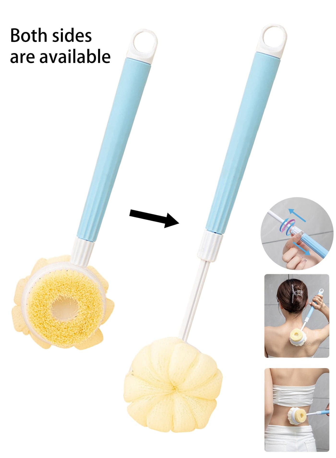 Retractable Long Handle Double-Sided Dry Bath Bath Brush for Cellulite Reduction, Dry Brush for Cellulite & Lymphatic Drainage, Exfoliating Brush, Shower Brush Body Scrubber