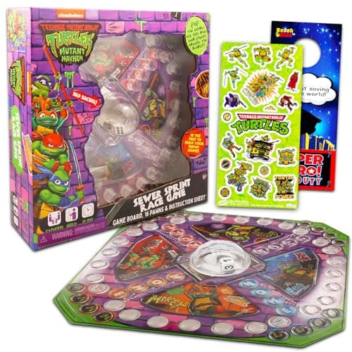 Teenage Mutant Ninja Turtles Pop Up Board Game Bundle with TMNT Board Game for Kids with Pop Up Dice Plus Stickers More Teenage Mutant Ninja Turtles Games for Birthday Party