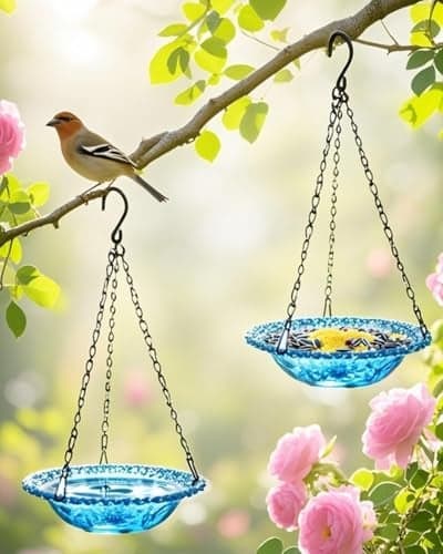 Aiqriwv 2 Pack Hanging Bird Baths and Feeders for Outdoors Plastic Bird Bath Bowl Hanging Feeder for Garden Yard DecorNature Blue