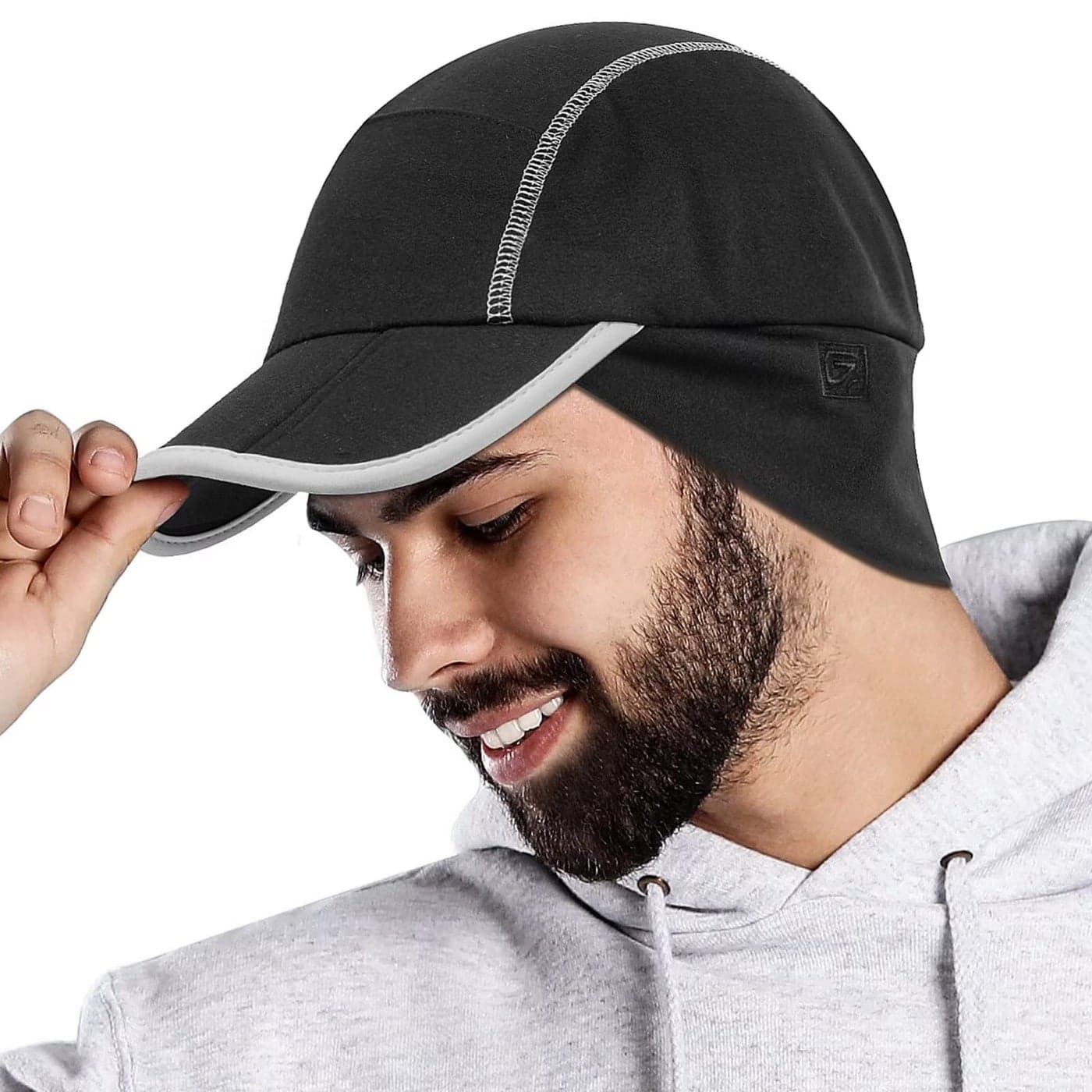 GADIEMKENSD Fleece Ball Cap with Drop Down Ear Warmer Foldable Brim Reflective Winter Running Hats for Women Mens Baseball Cap Earflap Covers for Outdoor Hunting Hiking Golf Snow Ski Unisex Black