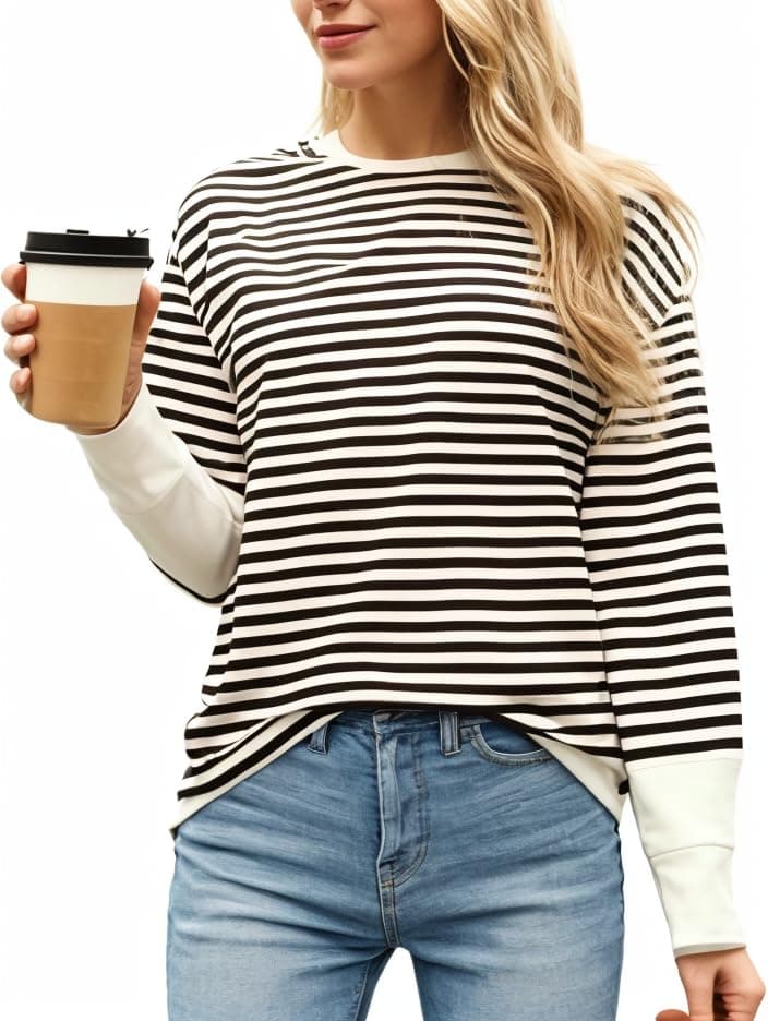 MACK JONNEY Women Striped T-Shirt || T-Shirt for Women || Full Sleeve T Shirt || T-Shirt-MACK640632