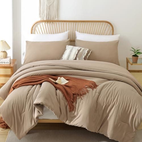 ROSGONIA California King Comforter Set Taupe Brown, 3pcs (1 Boho Tan Cal King Comforter & 2 Pillowcases), Soft Bedding Lightweight Bedspread Blanket