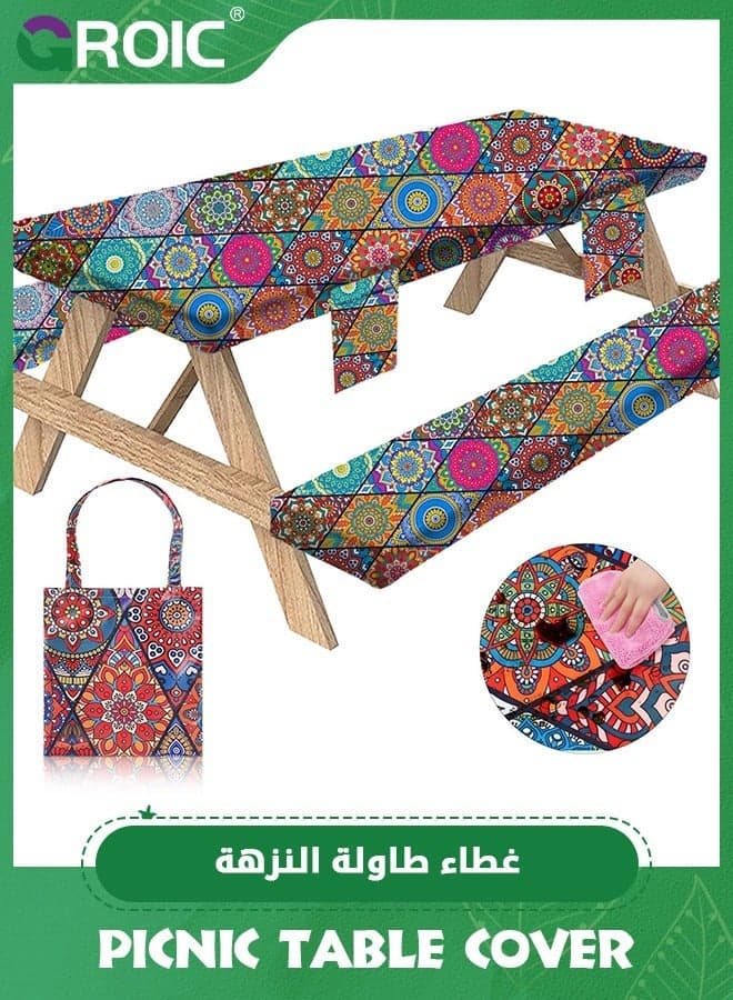 3Pcs OutdoorLines Vinyl Fitted Picnic Table Cover with Bench Covers,Waterproof Camping Tablecloth for Table,lastic Covers Outdoor, Camping,197cmx90cm Patio