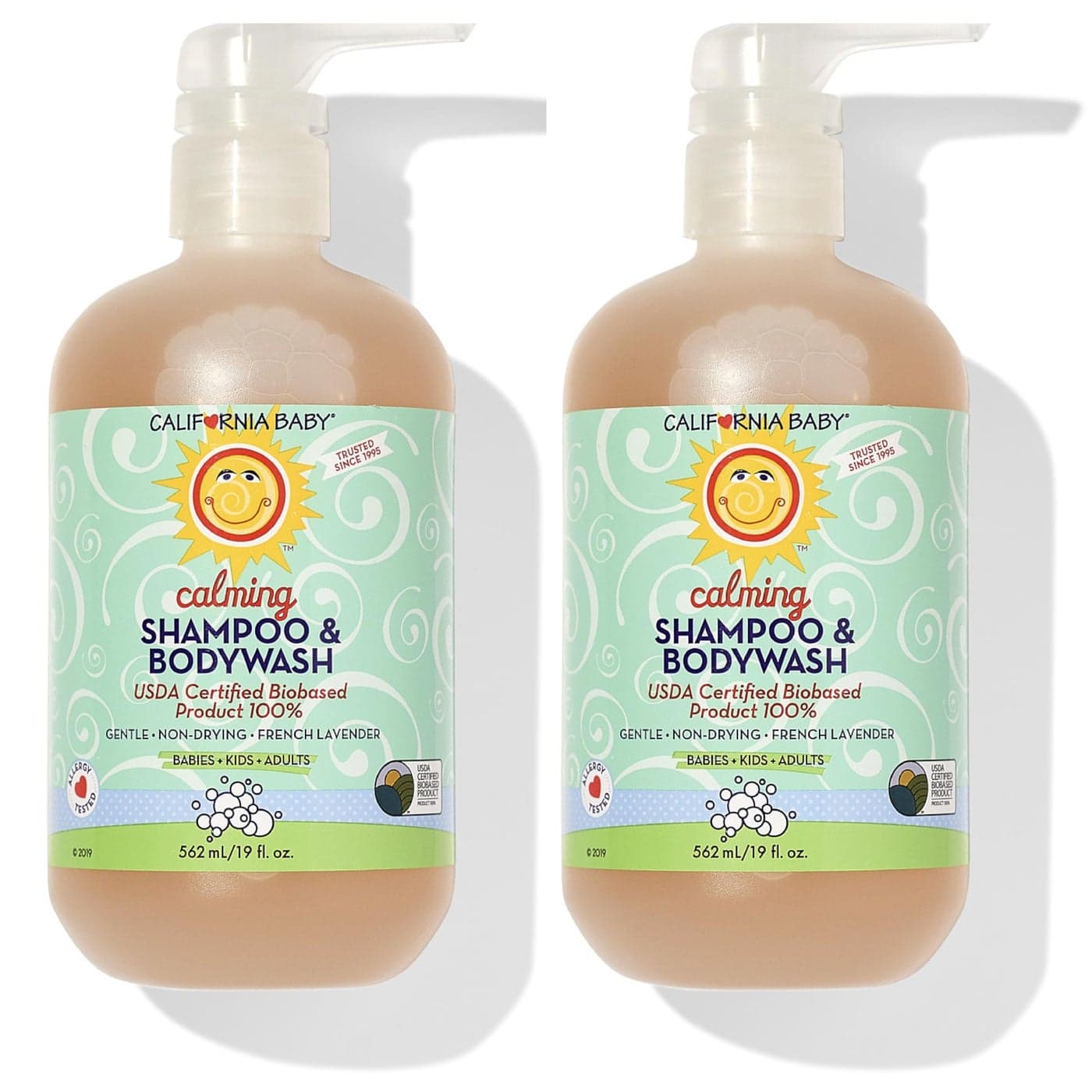 California Baby Calming Lavender Shampoo and Body Wash | 100% Plant-Based (USDA Certified) | Allergy Friendly | Baby Soap and Toddler Shampoo for Dry, Sensitive Skin | 562 mL / 19 fl. oz (Pack of 2)