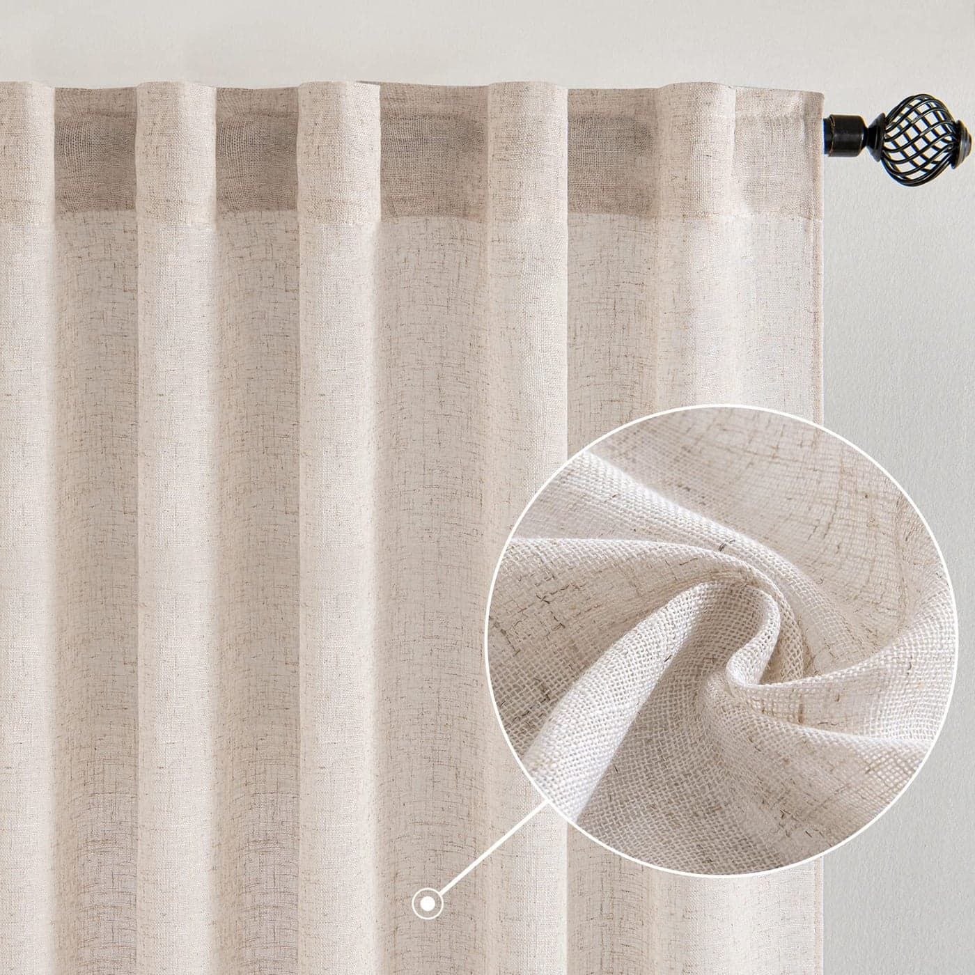 MIULEE Natural White Linen Curtains 120 Inches Long for Bedroom Living Room Soft Thick Linen Textured Window Drapes Semi Sheer Light Filtering Rod Pocket Back Tab Cream Ivory Look 2 Panels 10 Ft