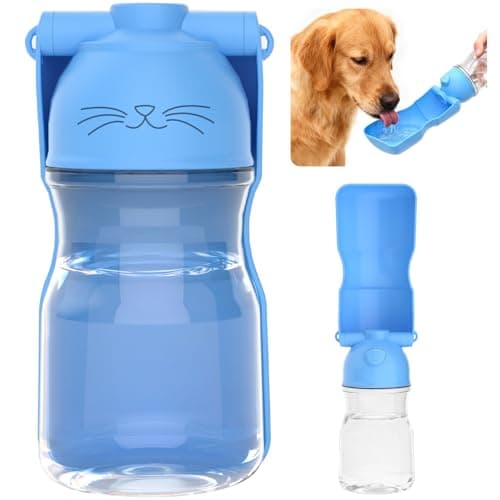 Dog Water Bottle Portable LeakProof Water Dispenser with Drinking Bowl for Dogs and Cats Travel Puppy Fountain Pet Water Bottle for Hiking Walking Outdoor A012Bblue