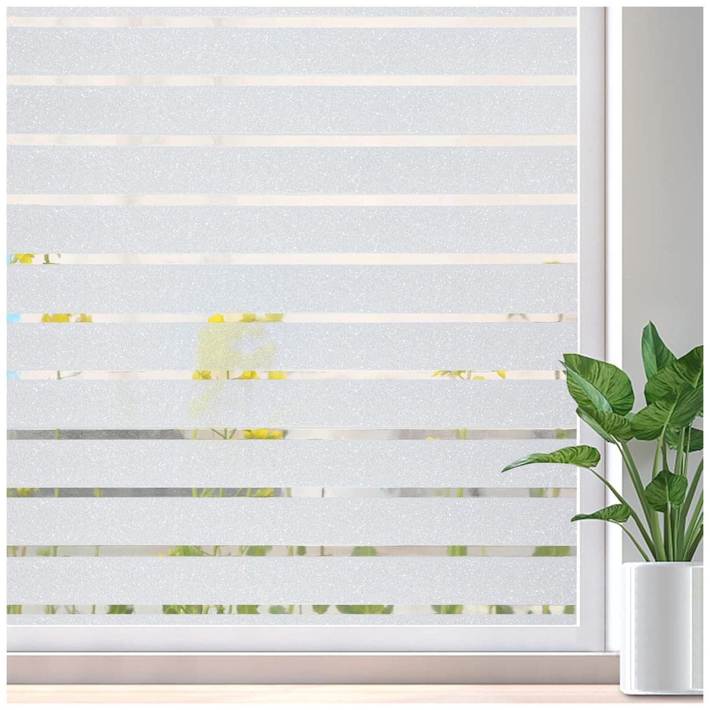 Lifetree Window Film Privacy Frosted Stripe Patterns Window Frosting Film No Glue Static Cling Stained Glass Film UV Protection Self Adhesive Window Sticker Cover for Home Office Frosted90 200cm