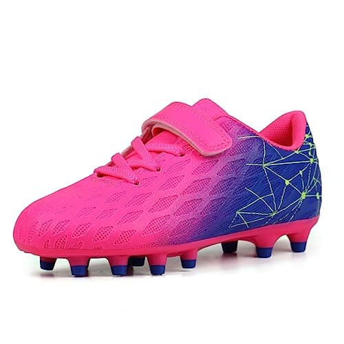 brooman Kids Firm Ground Soccer Cleats Boys Girls Athletic Outdoor Football Shoes (2,Fuchsia Purple)