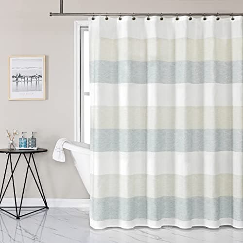 Central Park Gray Tan Stripe Fabric Shower Curtain Water Resistant Color Block Stripe Print Bathroom Spa Hotel Decorative Shower Curtain Liner with 12 Grommets(Grey Green/Tan, 70"x72")
