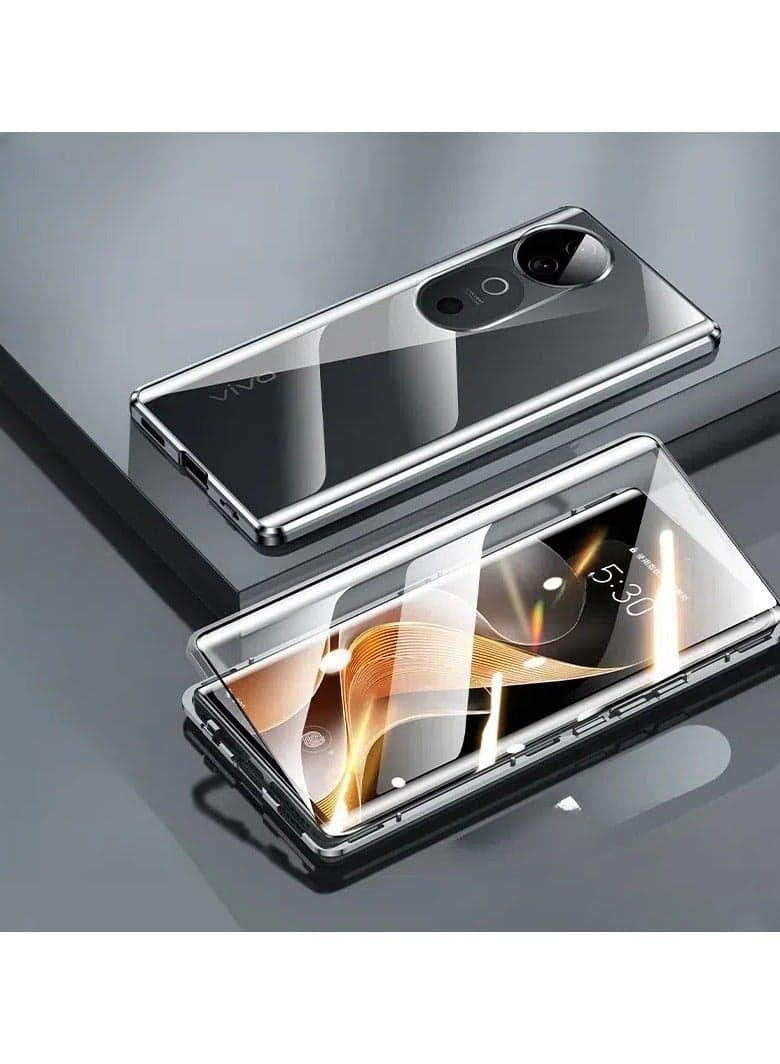 Compatible with Vivo V40 Pro shell, double-sided HD glass with buckle and magnetic adsorption metal frame, anti-shock and anti-fall