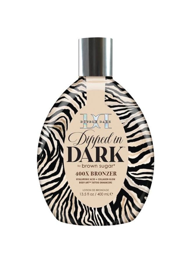 Dipped in Dark Tanning Lotion, Double Dark 400X Bronzer with Hyaluronic Acid, Collagen & Tattoo Enhancers, 13.5 Fl Oz