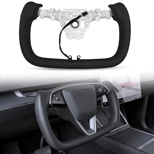 Model Y Juniper Yoke Steering Wheel, Black Nappa Leather Steering Wheel for Tesla Model Y Juniper 2026 Accessories With Heating Function No Front Trim (Black Nappa, Matte Carbon Fiber)