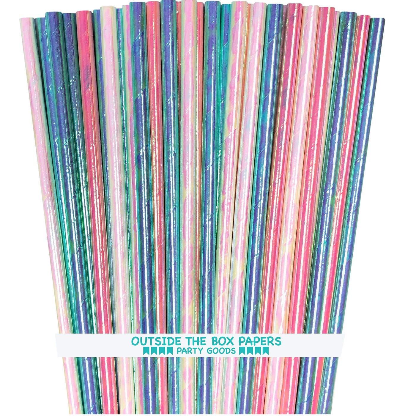 Iridescent Foil Paper Straws Birthday Party Valentine Party Easter Pink Blue Green White Pearl 775 Inches 100 Pack