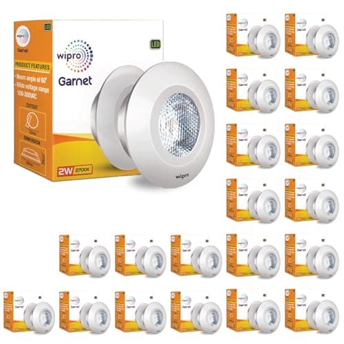 wipro Polycarbonate Garnet 2W LED Integrated Spotlight|Green Color|Compact Design Ceiling Spot Light for Cabinets & Wardrobes| Cutout-33Mm|Pack of 12, b22d