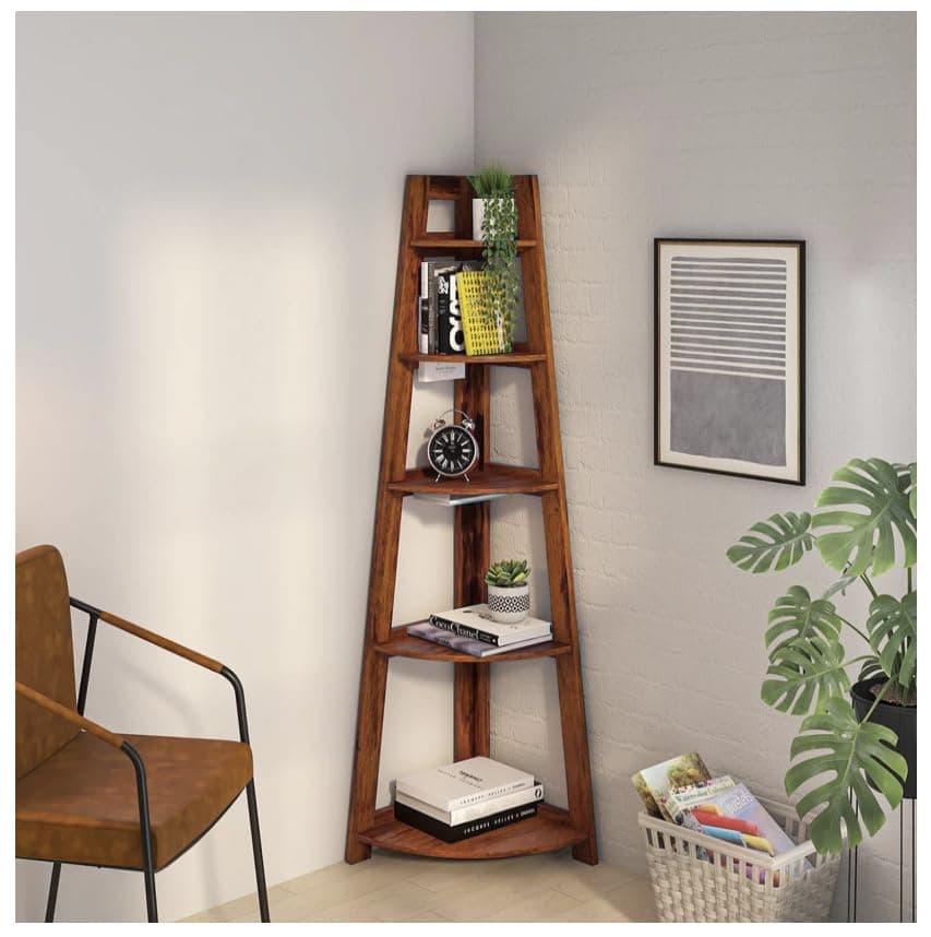 Home furniture Wooden Wall Rack Shelf for Living Room, Kitchen, Bedroom, Office | Shelf Shelves | 5 Tier Shelf | Natural Teak Finish