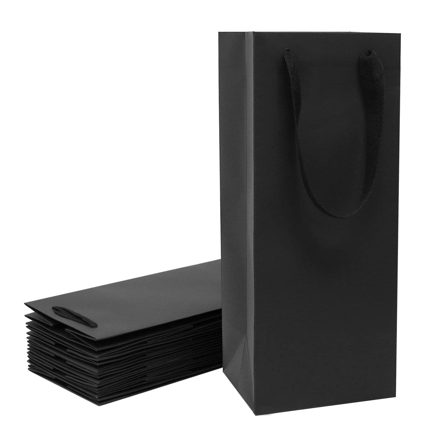 Aimyoo Black Wine Bottle Bags 6x5x15 inch, 10 Pack Large Kraft Paper Gift Bags with Handles Bulk