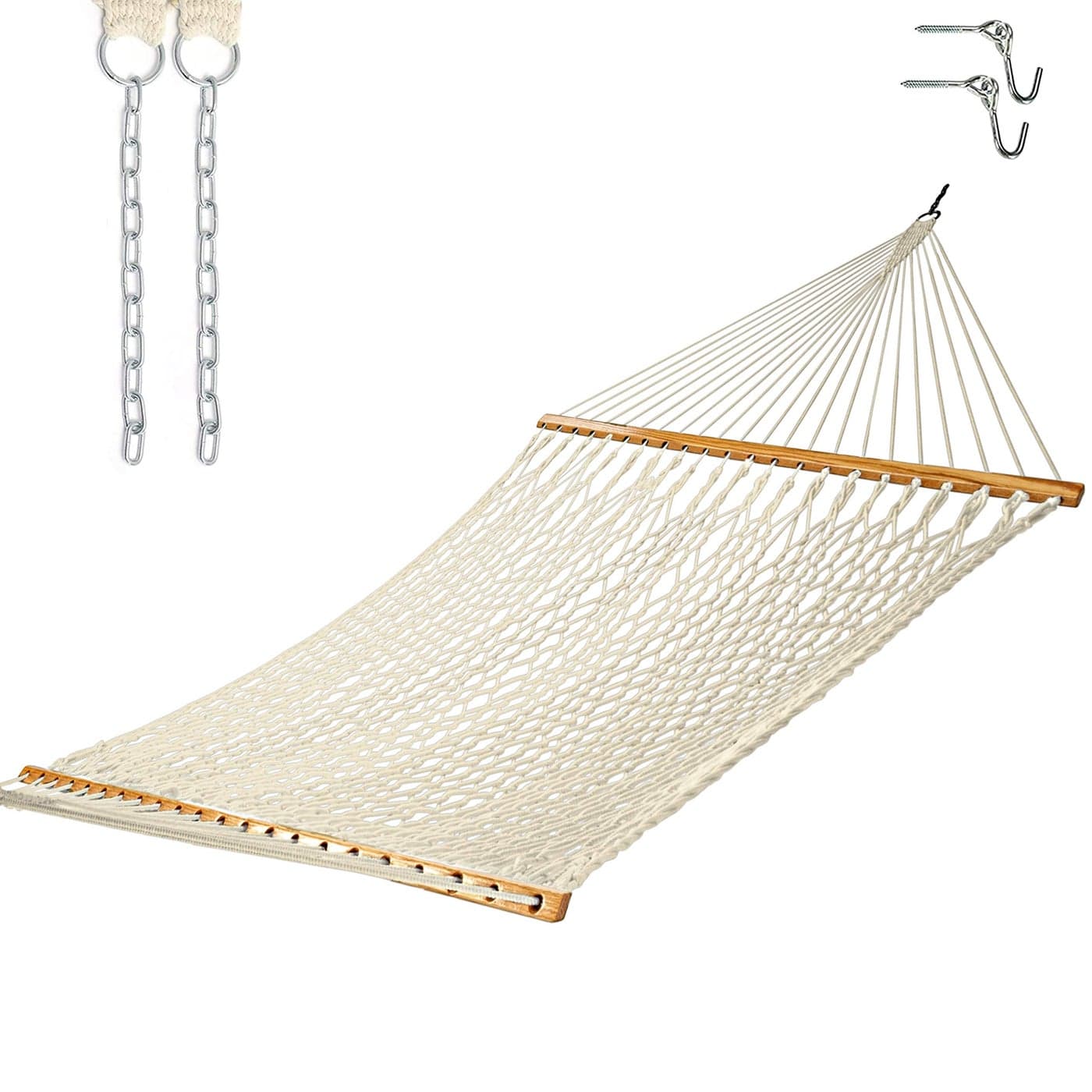 Castaway Living 13 ft Double Traditional Hand Woven Cotton Rope Hammock with Free Extension Chains Tree Hooks Designed in The USA Accommodates Two People with a Weight Capacity of 450 lbs