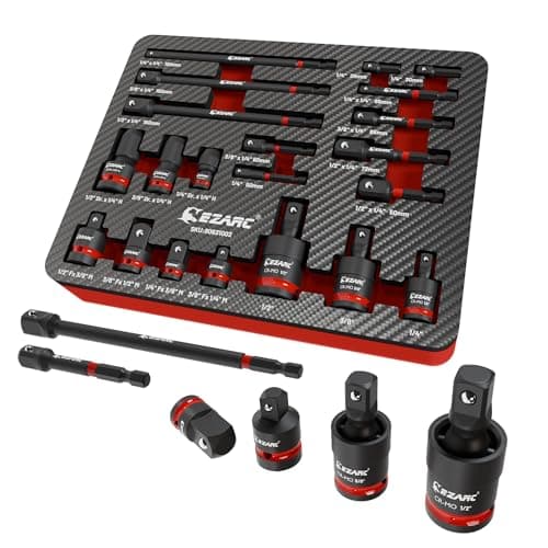 EZARC 21PCS Impact Socket Adapter Set, Includes CR-MO Universal Swivel Socket Set, CR-MO Impact Couplers, CR-V Reducers, CR-V Hex Extension Bits, Square Drive Sockets, 1/4", 3/8", 1/2" Drive
