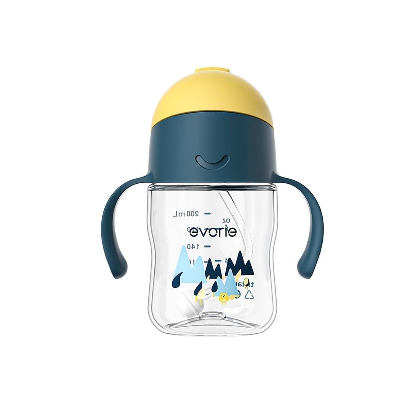 Evorie Tritan Weighted Straw Sippy Cup with Handles for Baby and Toddlers 6 Months up 7 Oz Soft Silicone Straw Infant First Training Water Bottle Bumble bee