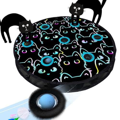 ORSDA Cat Toys Interactive Fast Rolling Ball in Pouch Hide and Seek for Indoor Cats Motion Chirping Activated Moving Ball 7 Holes Mat Mouse Catching Game