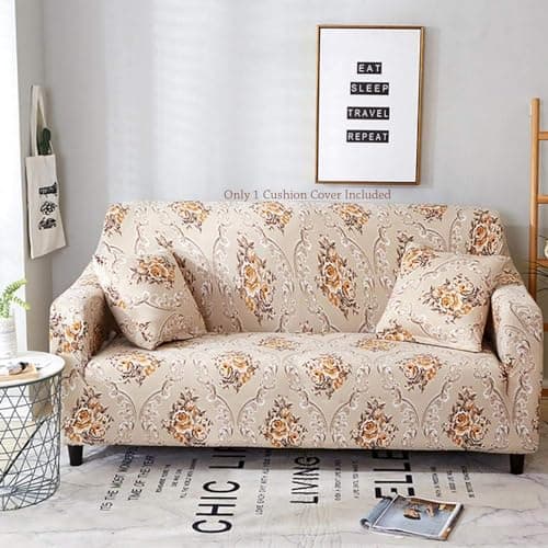House of Quirk Universal Double 140 GSM Sofa Cover Big Elasticity Cover for Couch Flexible Stretch Sofa Slipcover (Beige Iris, 145-185cm)