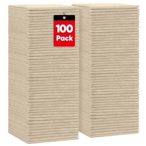 HOMEXCEL Microfiber Cleaning Cloths Brown, 100 Pack Microfiber Towels for Cars, Lint Free & Scratch-Free Bulk Cleaning Rags for House, Kitchen, Car and Shop, Absorbent Cleaning Towels 11.5 x 11.5 inch