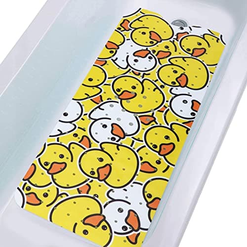 Tubozadi Bathtub Mat Kids Baby Non Slip Shower Mat 40X16 Inch Extra Long Toddler Anti Slip Bath Mats for tub Mat with Suction Cups and Drain Holes,Yellow Duck