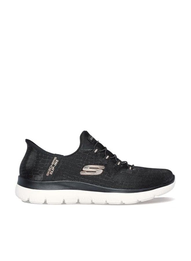 Skechers Women's Hands Free Slip-ins Summits Classy Night Sneaker, Black Rose Gold, 8