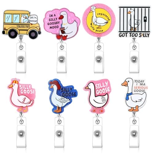 Knitgrip 8 Pcs Coquette Silly Goose Badge Reel Funny Retractable Badge Reel for ID Card Cute Alligator Clip Accessories for Nurse Medical Worker Office School Teacher (Funny Goose Theme, Acrylic)