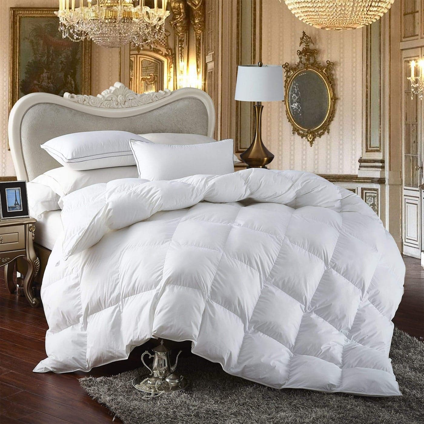 Premium AllSeason Queen Size Luxury Siberian Goose Down Comforter Duvet Insert 1200 Thread Count 100 Egyptian Cotton Down Feather Comforter Queen White Solid