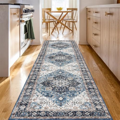 Domitapis Runner Rug 2×8, Vintage Boho Rug,Ultra-Soft Low Pile, Washable, Non Slip,Stain Resistant Printed Carpet for Hallway Kitchen Living Room Bedrooms Playroom Office, Blue/Navy