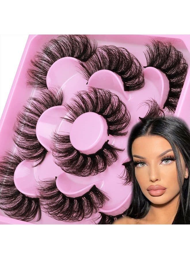 Dramatic Eyelashes Fluffy Faux Mink Lashes 22mm Long False Eyelashes D Curl Eyelashes that Look Like Extension 5 Pairs Pack