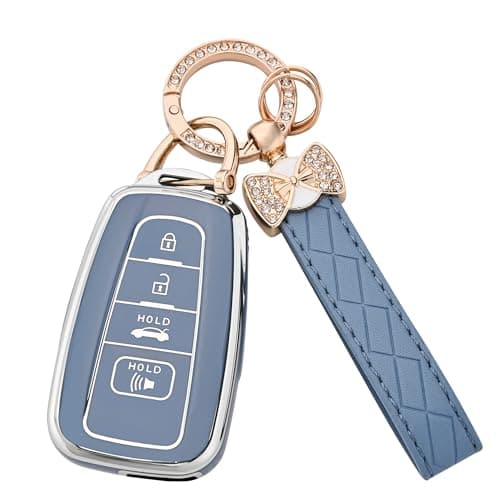 for Toyota Key Fob Cover Soft TPU Case Compatible with 20182024 RAV4 Camry Avalon Corolla Highlander CHR Prius Corolla GT86 with Bling Keychain Blue