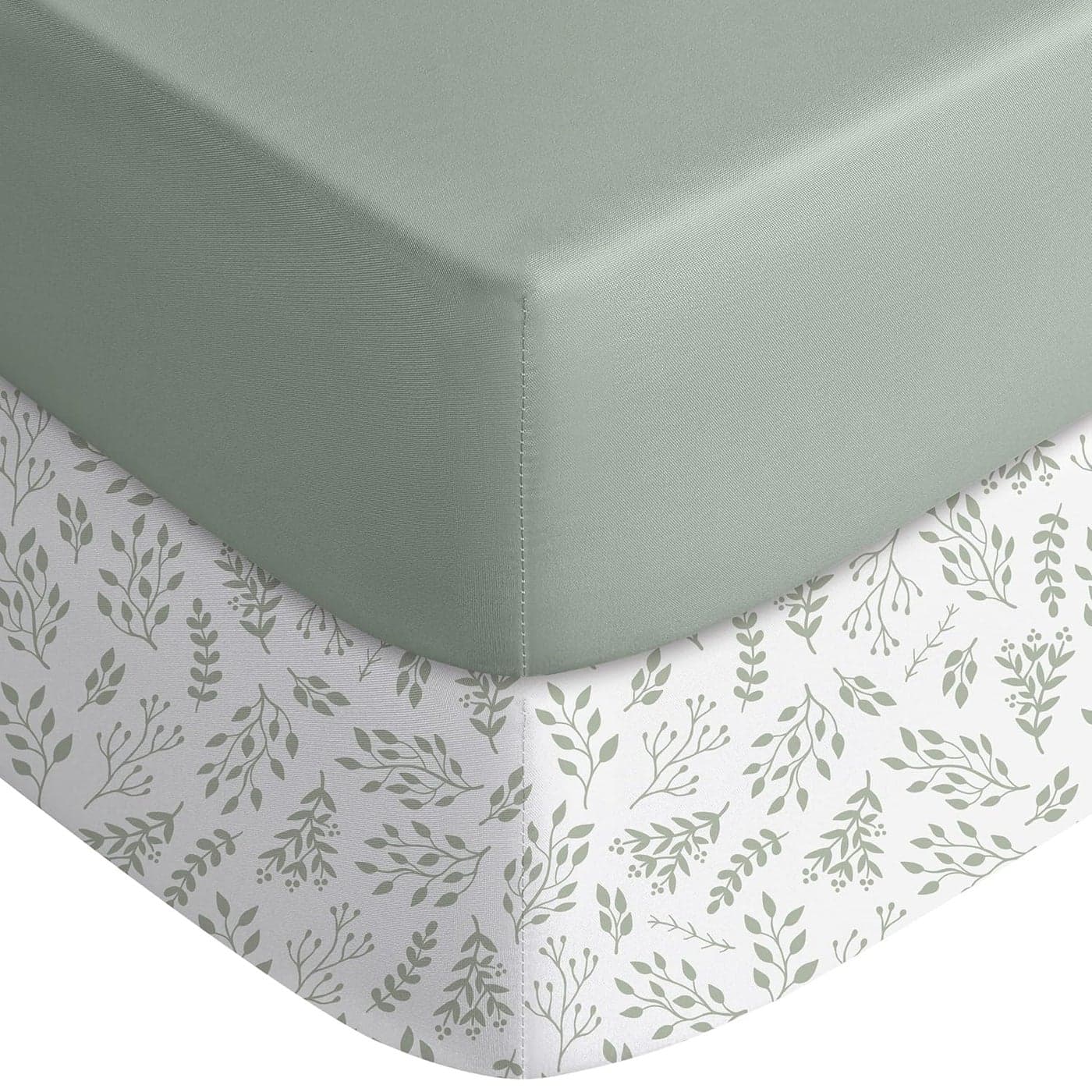 Yoofoss Pack and Play Sheets Fitted Mini Crib Sheets 2Pack for Pack N Play Mattress Stretchy Playard Sheet Soft and Breathable Green Leaf