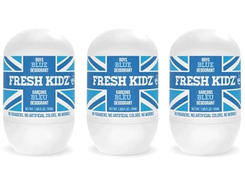 Fresh Kidz Roll On Deodorant for Kids and Teens Baking Soda and Aluminumfree 24 Hour Protection for Sensitive Skin Boys Blue 186 floz 3 Pack
